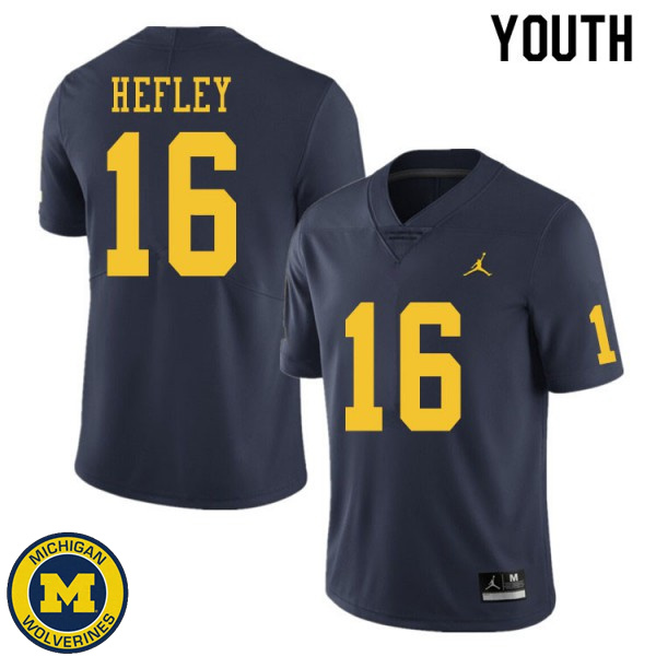 Youth Michigan Wolverines #16 Ren Hefley Navy Player Jersey